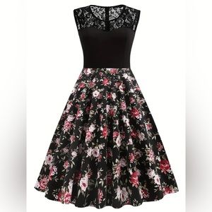 Shein Curve Size 4X Contrast Lace Vintage Dark Peony Print Sleeveless Dress